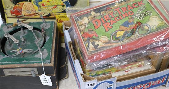 Early 20th century games including Poolette, Dirt-Track racing, Peg-away, Laripino, four Waddingtons interlock jig-saw puzzles, etc (